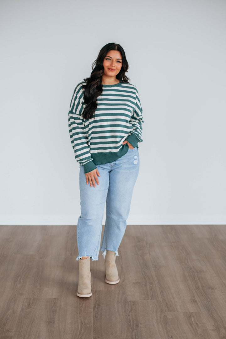 Xenia Striped Pullover - Jade