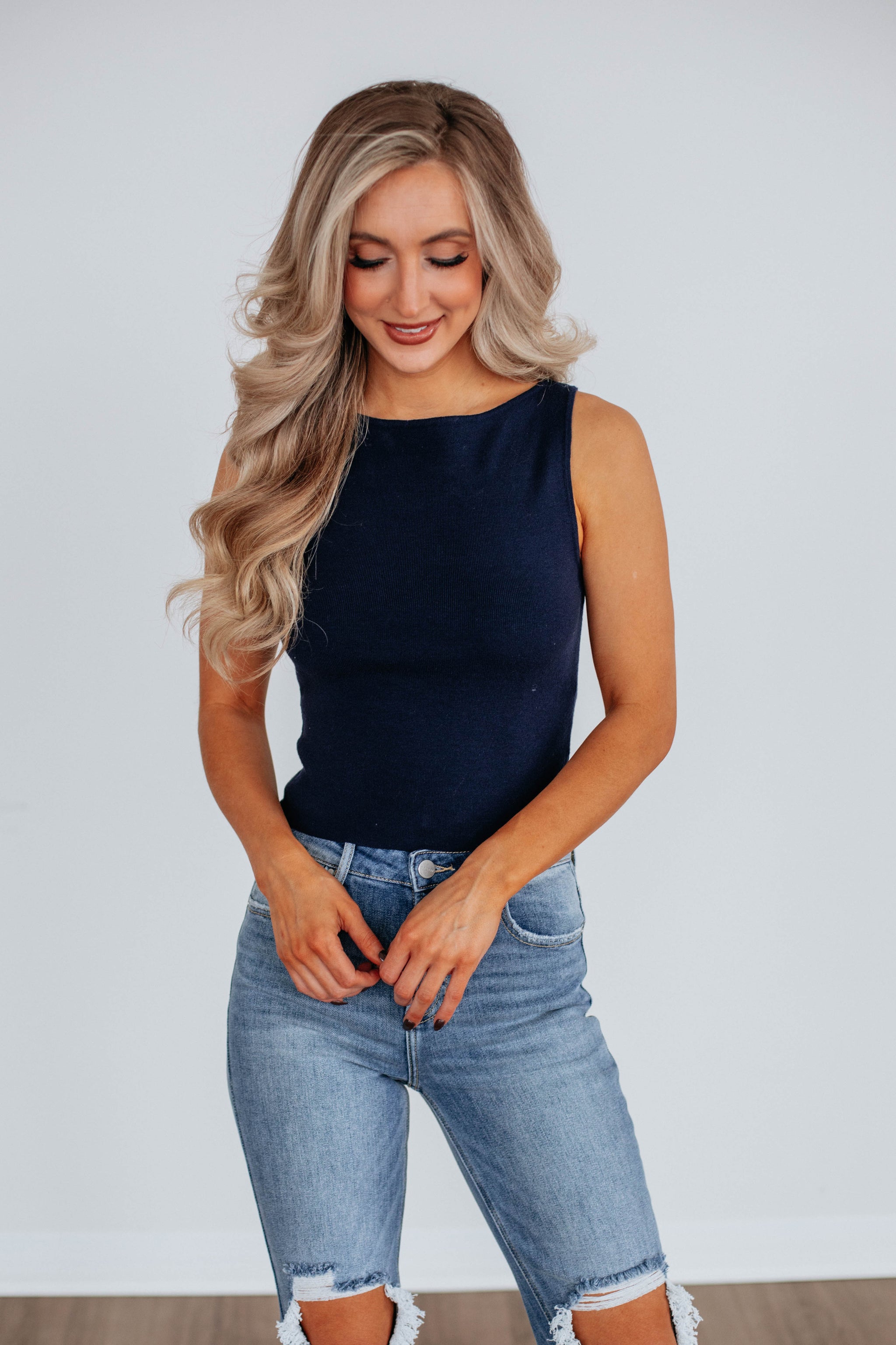 Zari Sweater Tank - Navy