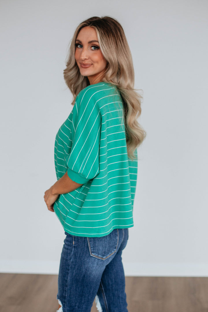 Zaria Striped Top - Seafoam